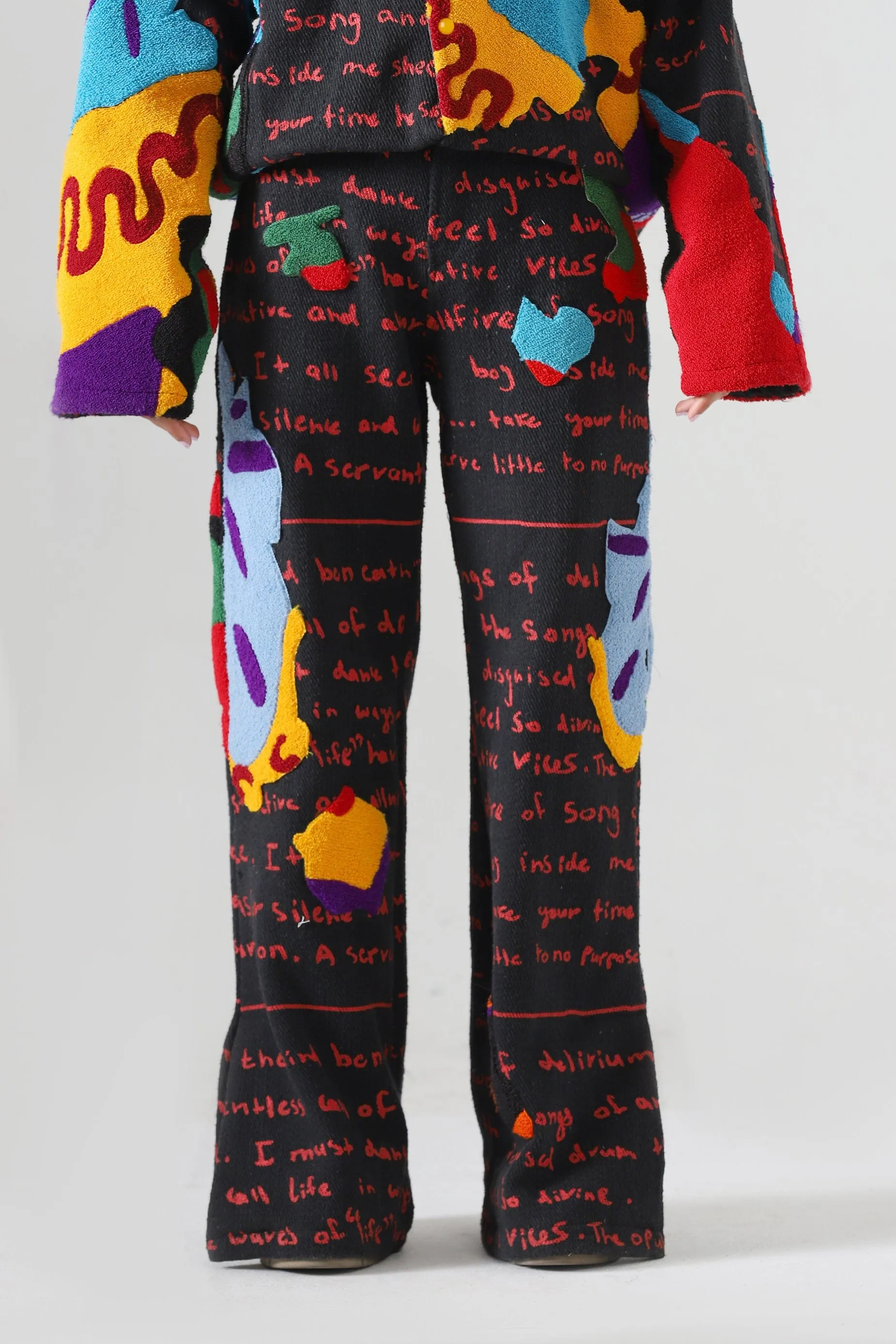 "MINDFULLNESS" EMBROIDERED DENIM PANTS