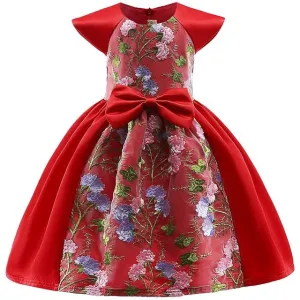 Red Embroidered Floral Dress, Size 2-10 Yrs
