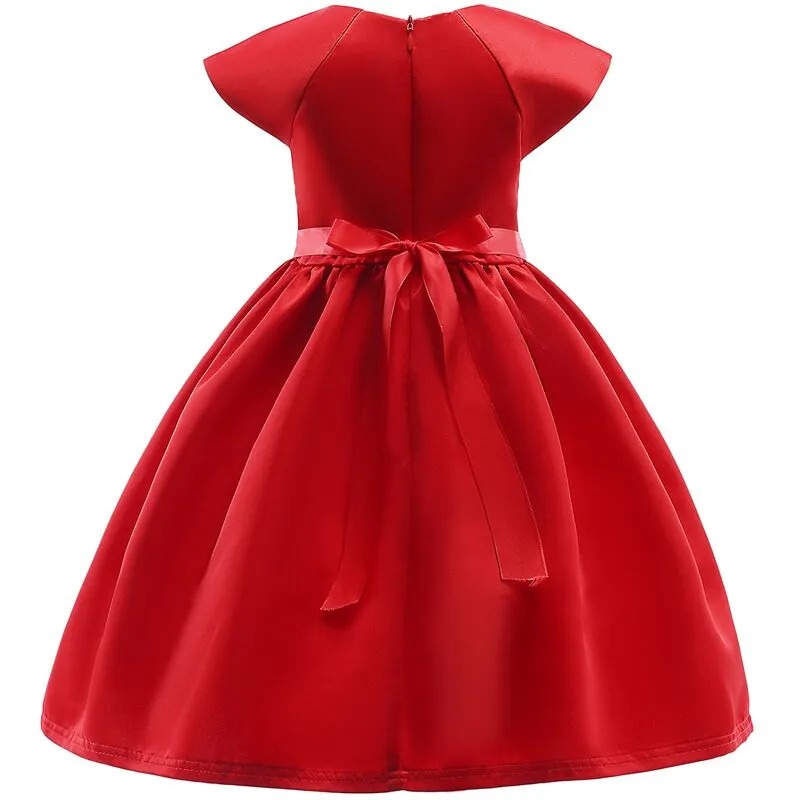 Red Embroidered Floral Dress, Size 2-10 Yrs