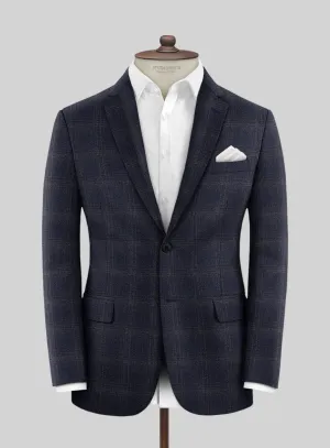 Reda Berato Navy Blue Checks Wool Jacket