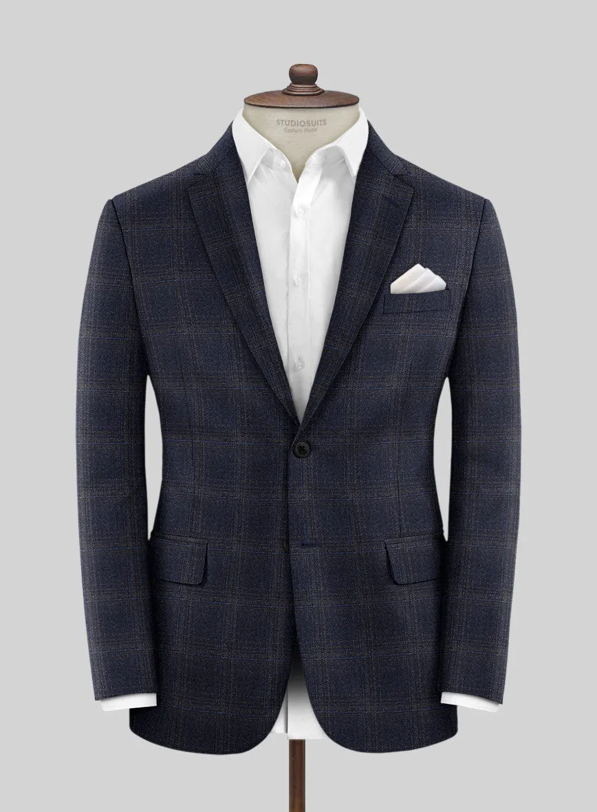 Reda Berato Navy Blue Checks Wool Jacket