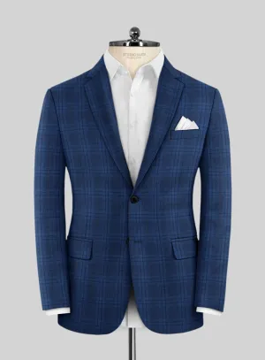 Reda Cobalt Blue Checks Wool Jacket