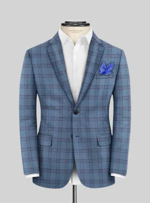 Reda Dusk Blue Checks Wool Jacket