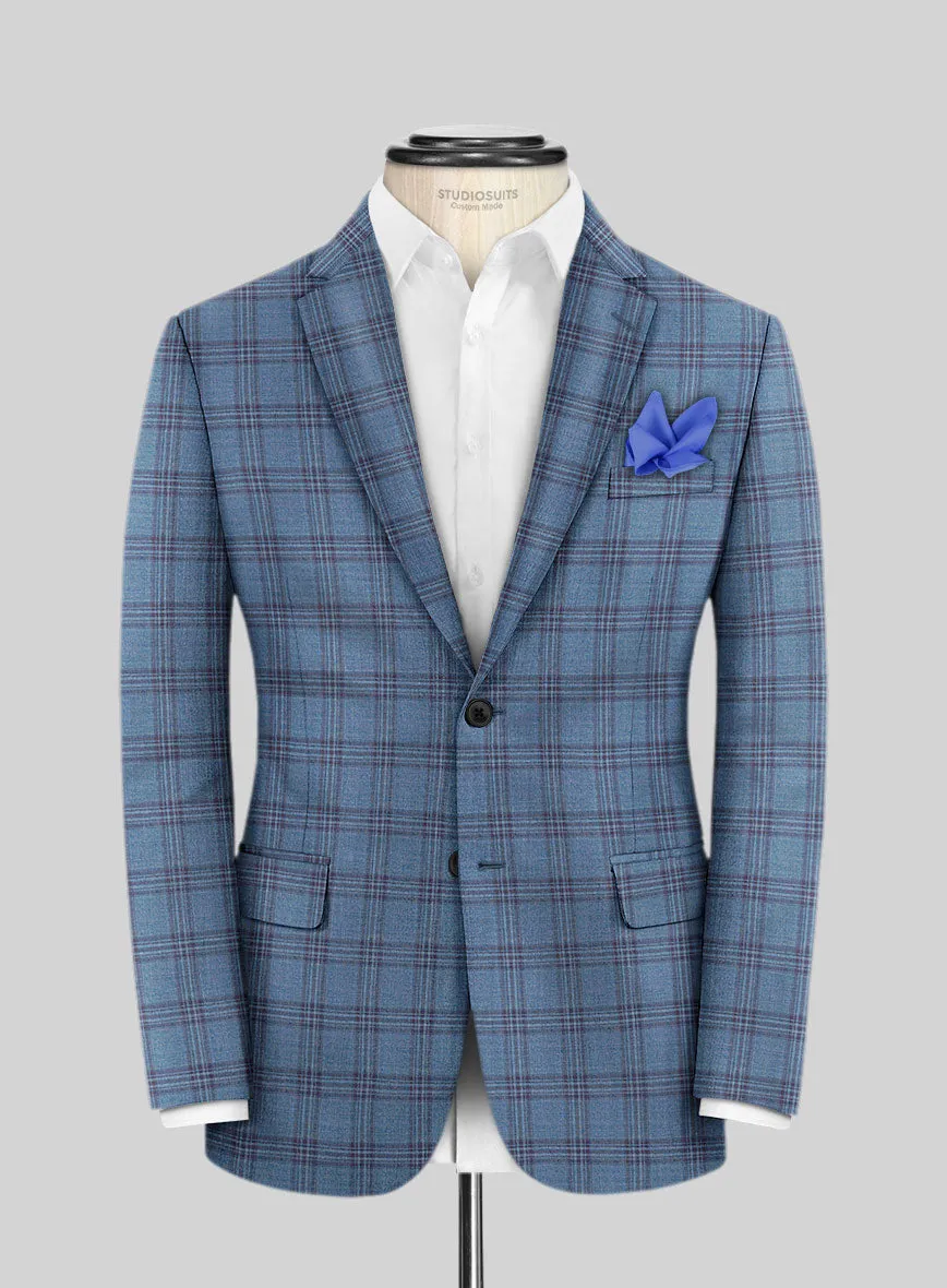 Reda Dusk Blue Checks Wool Jacket