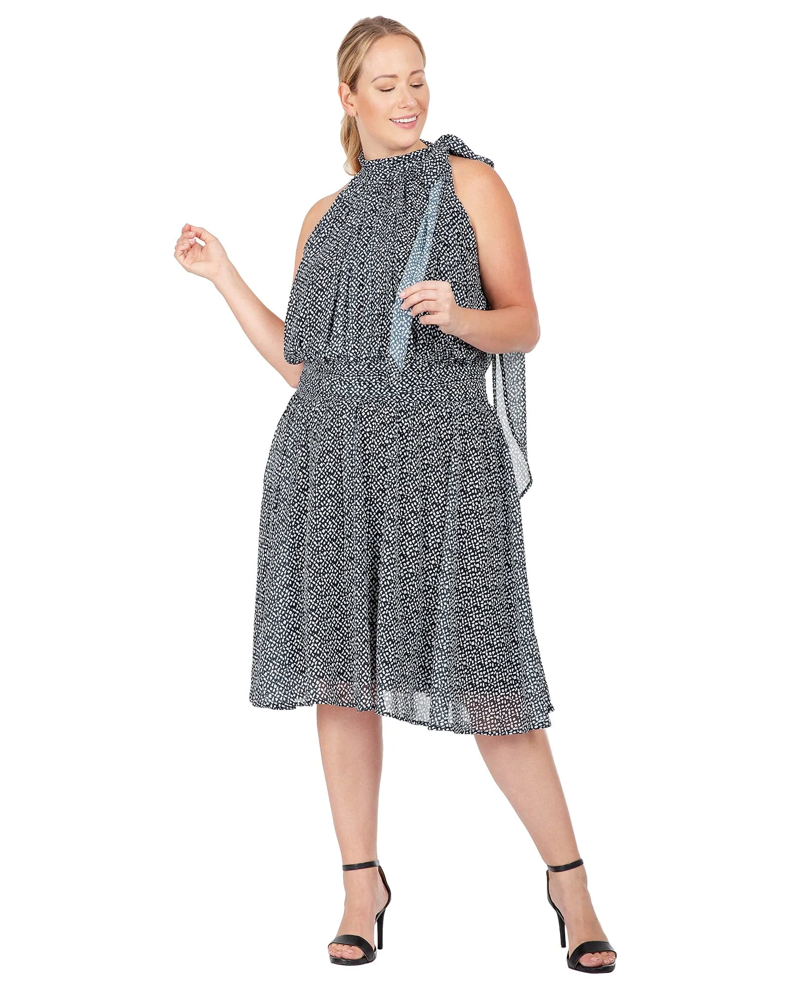 Rey Halter Neck Mini Dress | Black White