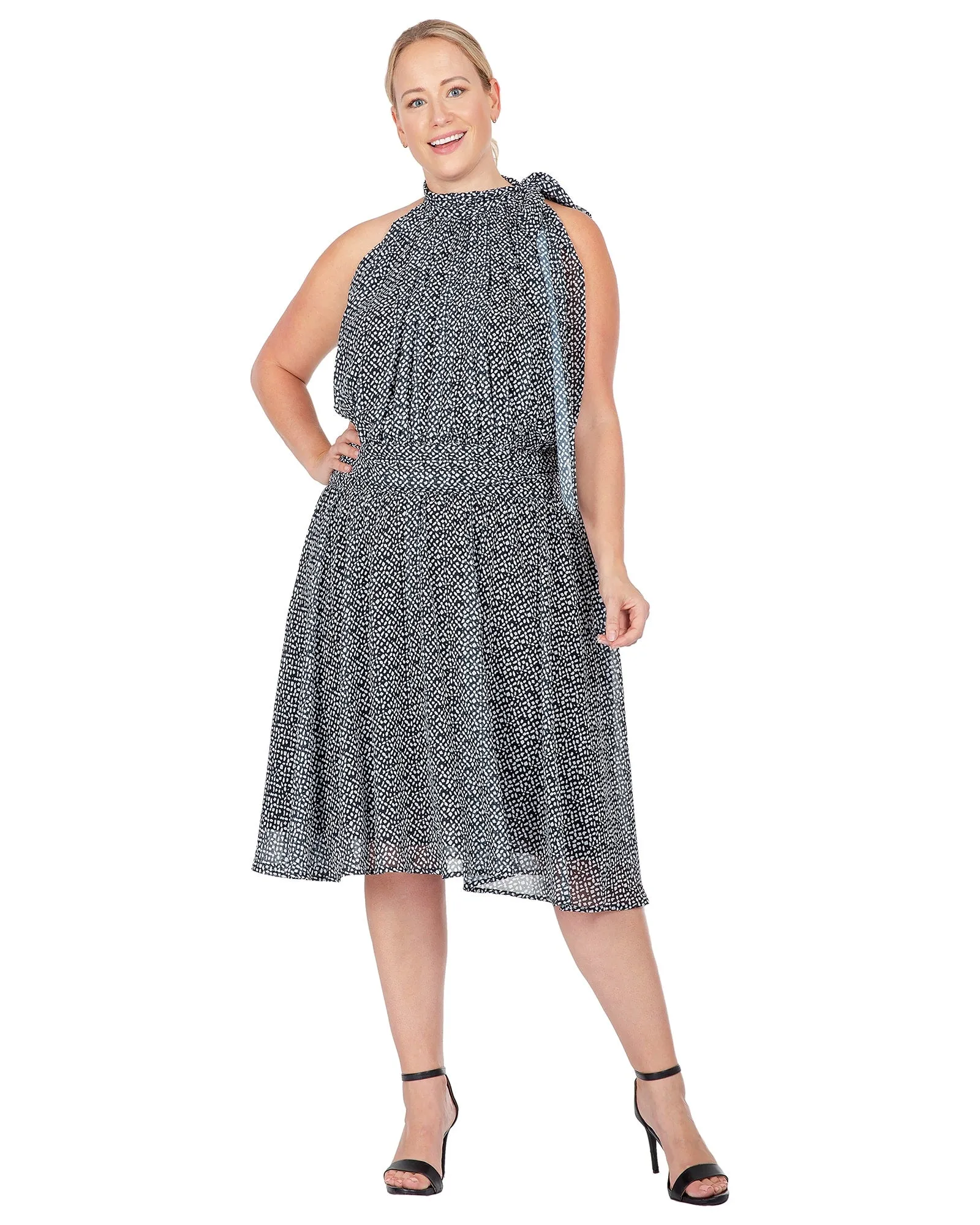 Rey Halter Neck Mini Dress | Black White