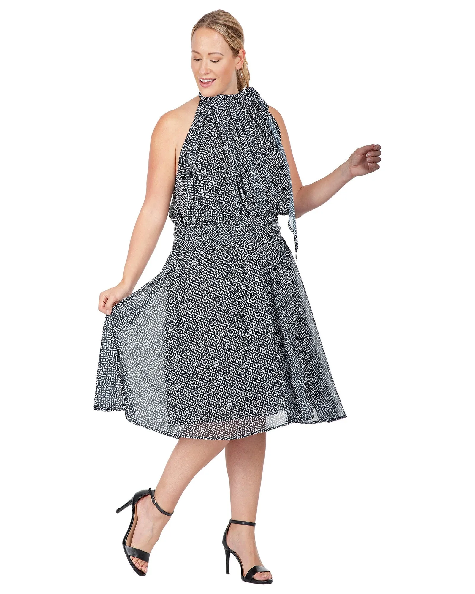 Rey Halter Neck Mini Dress | Black White