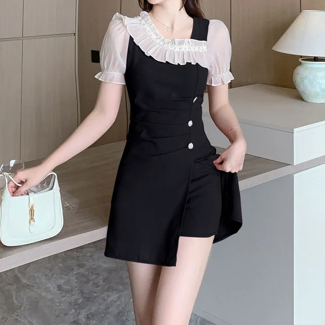 Ruffle Short Sleeve Waist Dress Shorts Set