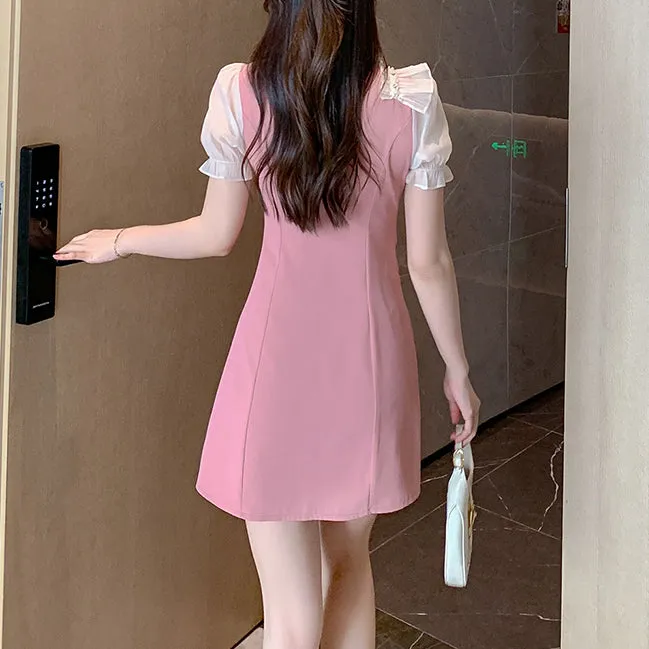 Ruffle Short Sleeve Waist Dress Shorts Set