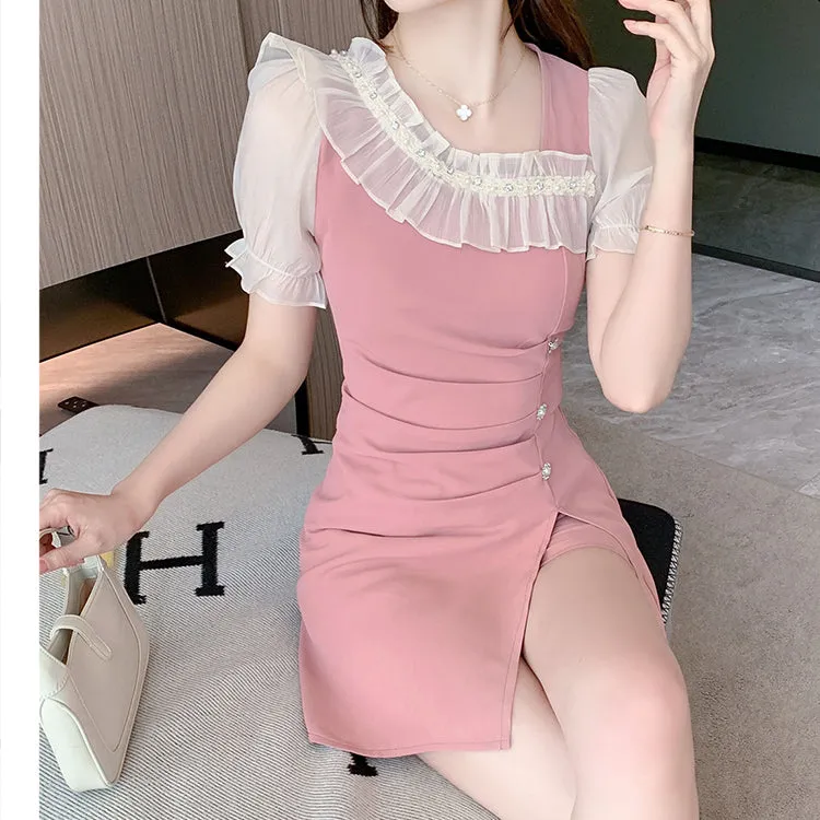 Ruffle Short Sleeve Waist Dress Shorts Set