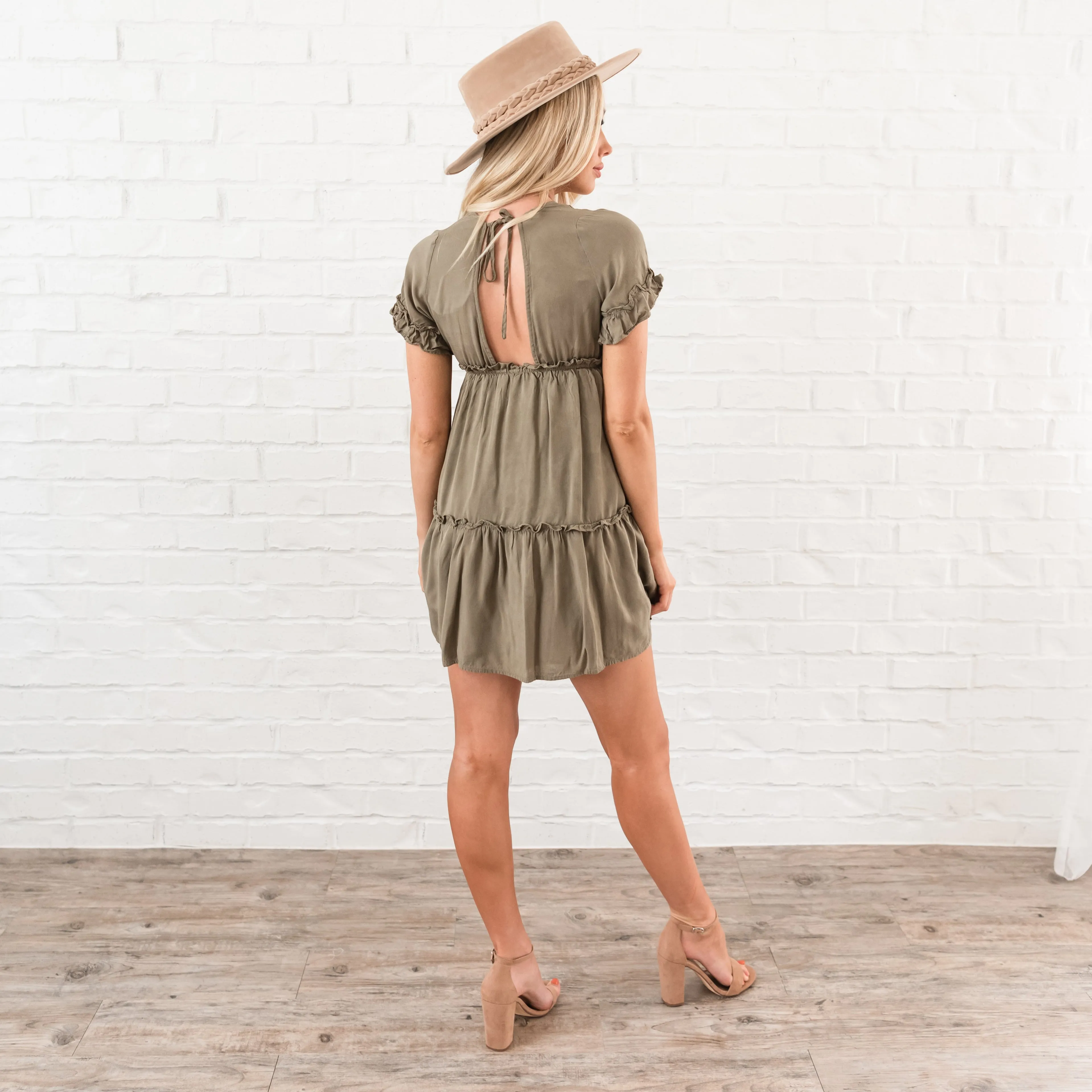 Ruffle Tiered Dress - Olive