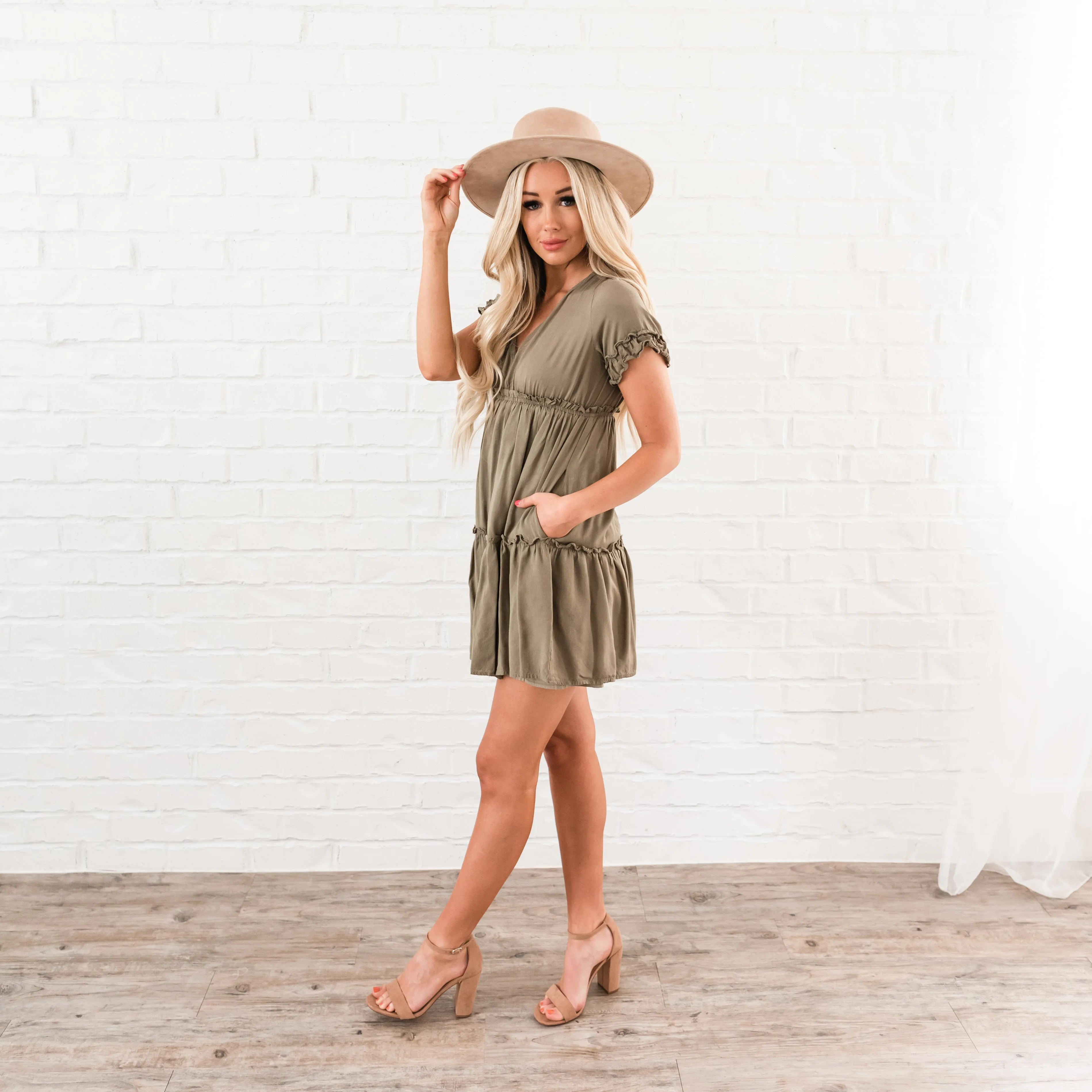 Ruffle Tiered Dress - Olive