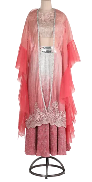 SAMPLE SALE: Pink Shimmer Ruffle Lehenga Set