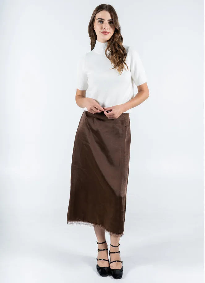 Satin Skirt W/ Lace Trim