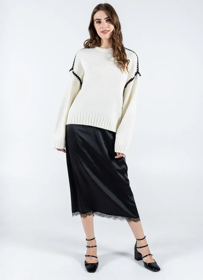 Satin Skirt W/ Lace Trim