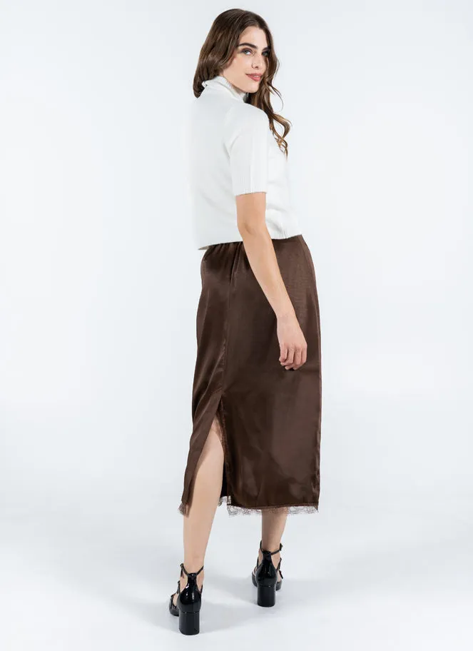 Satin Skirt W/ Lace Trim