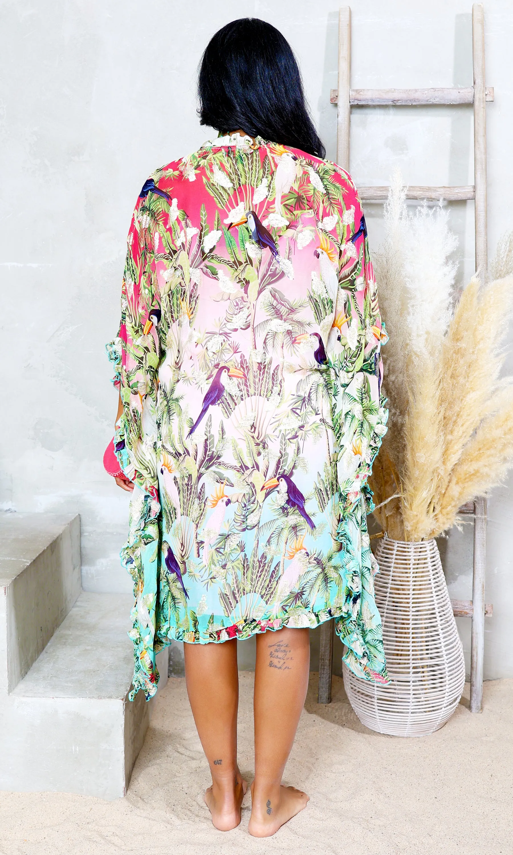 Serene Songbird Tie-Neck Frill Kaftan FINAL SALE