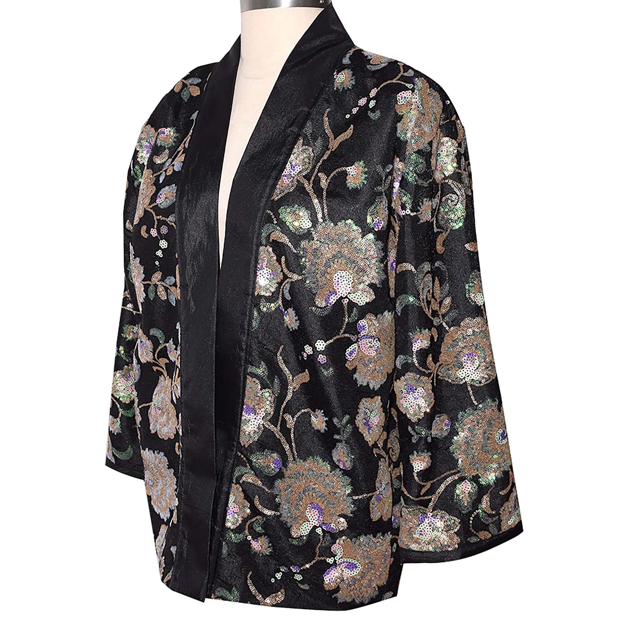 Shimmery One of a Kind Black Sequined Lined Kimono Jacket