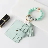 Silicone Beaded Bangle Wristlet Keychain Bracelet with Card Holder Wallet