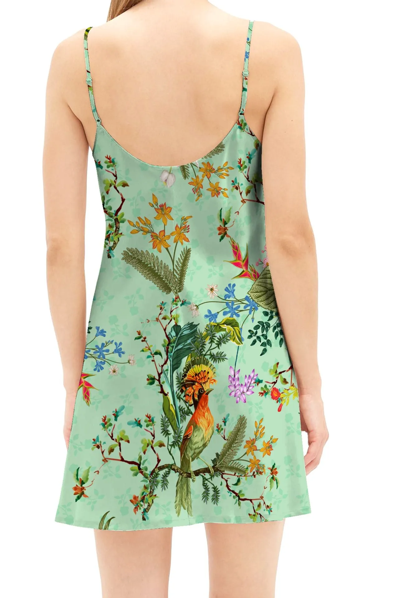 Silk Mini Dress in Bird Print