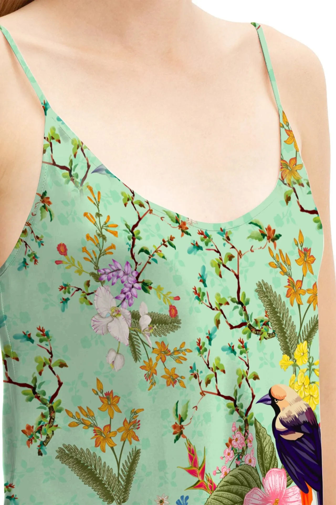 Silk Mini Dress in Bird Print