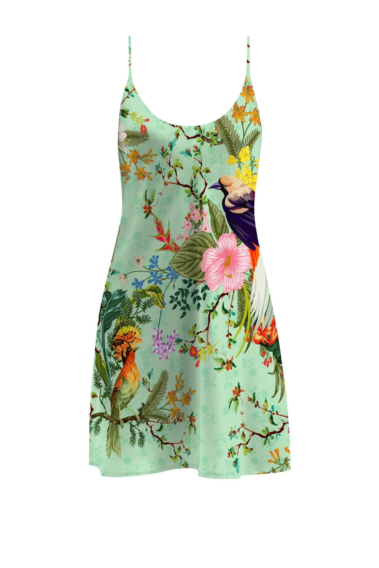 Silk Mini Dress in Bird Print