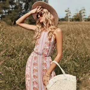 Sleeveless Split Backless Floral Dress