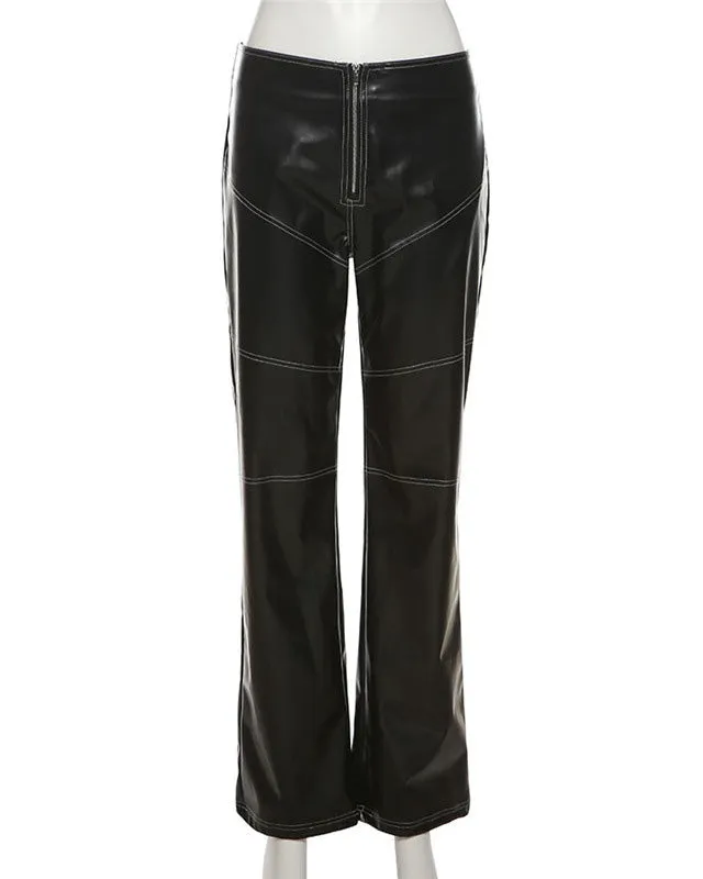 Slim Fit Zipper Pu Trousers