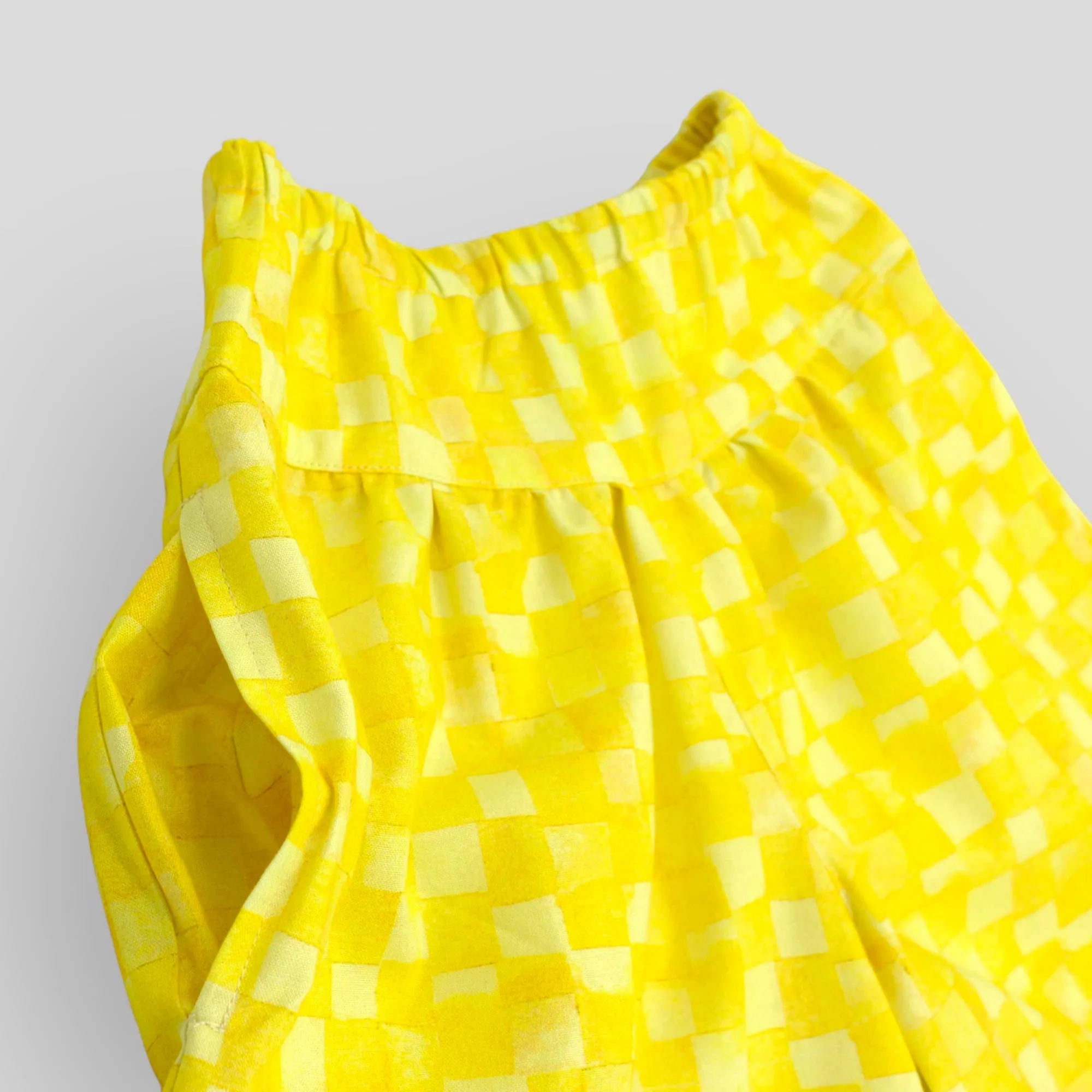 Soft Cotton Wide Leg Culotte Style Pants in Yellow Checkerboard Print OEKO-TEX CERTIFIED