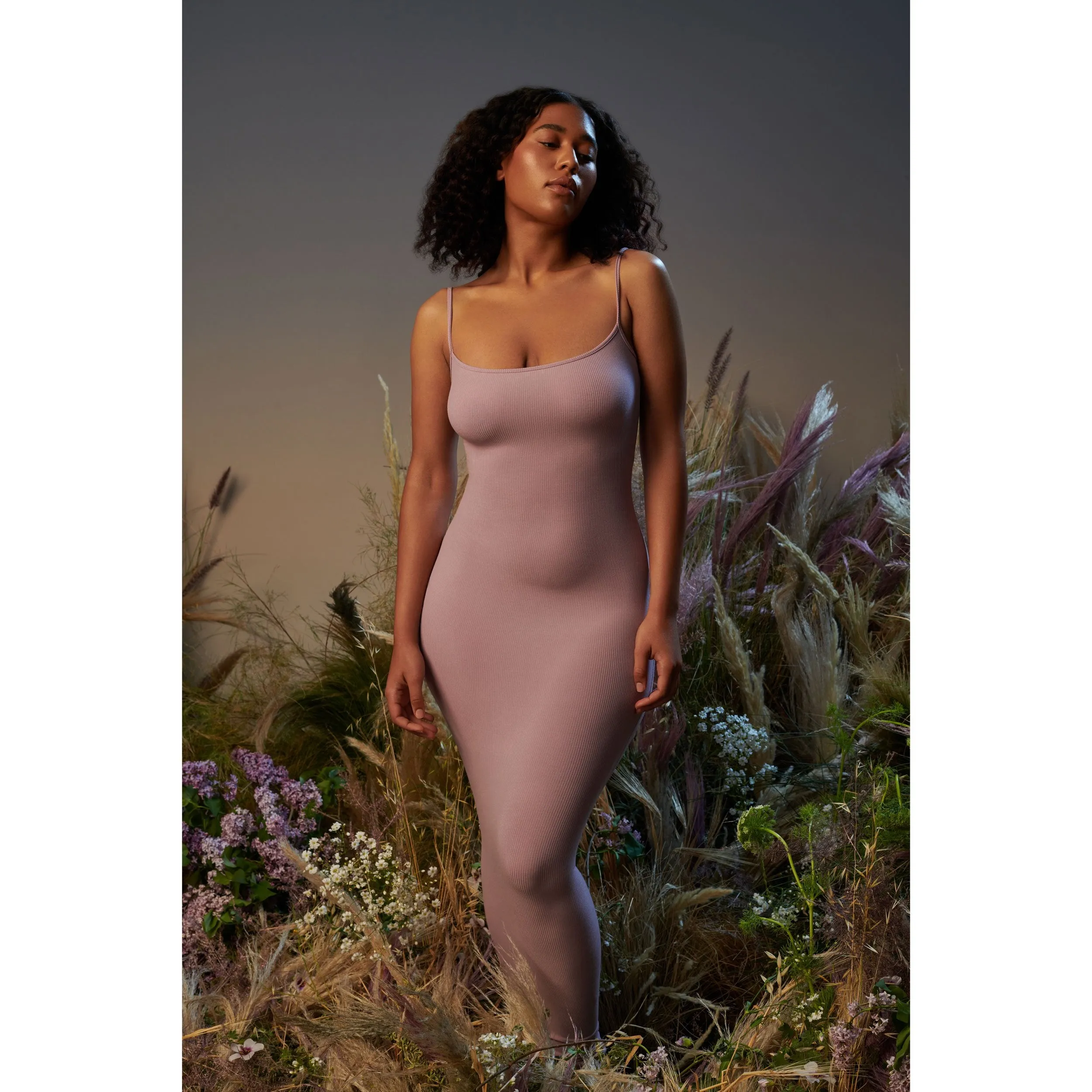 SOFT LOUNGE LONG SLIP DRESS | ONYX