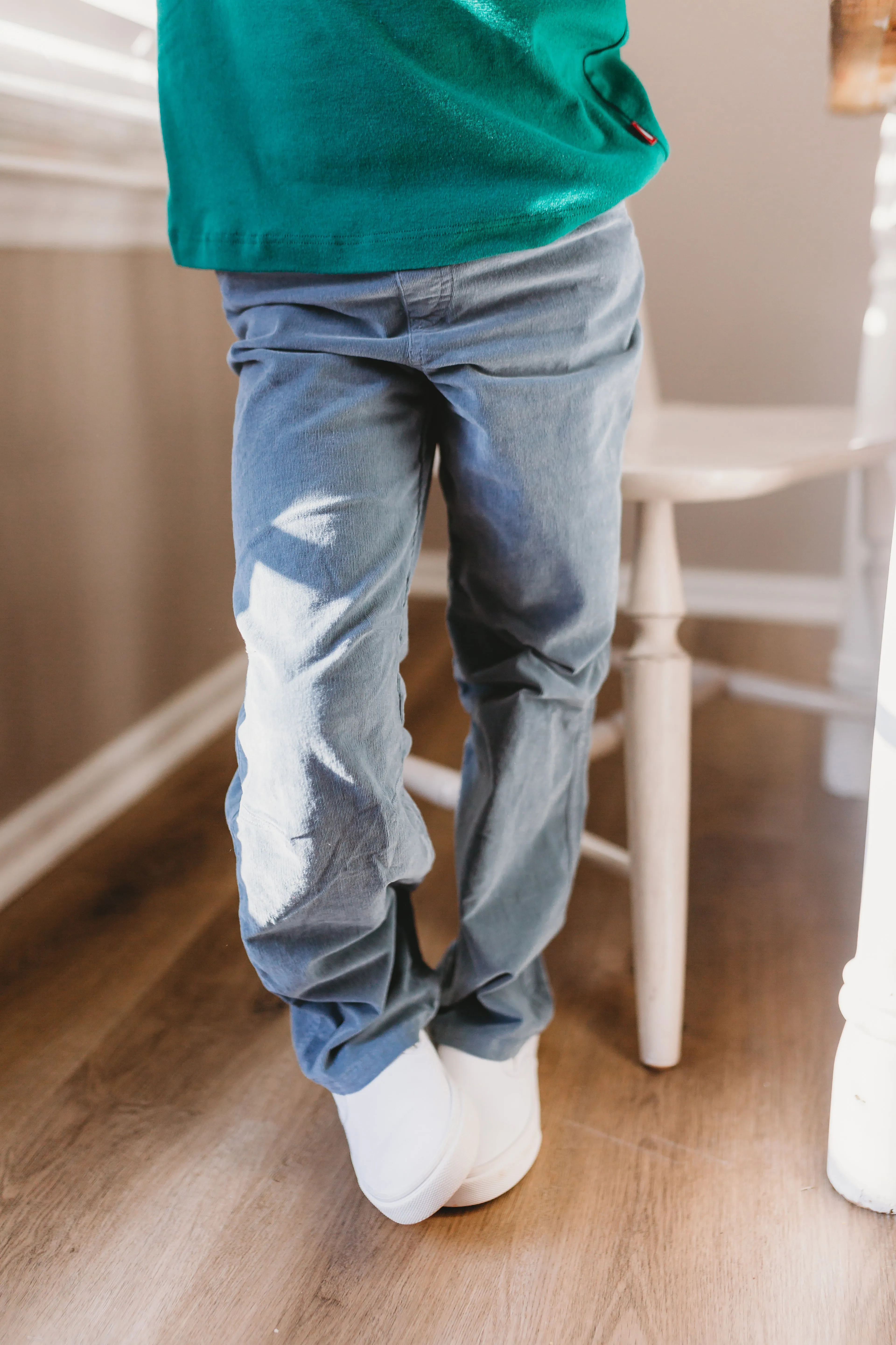 Soft Stretch Cord Pants With Knee Articulation - Matching Stitch | Concrete