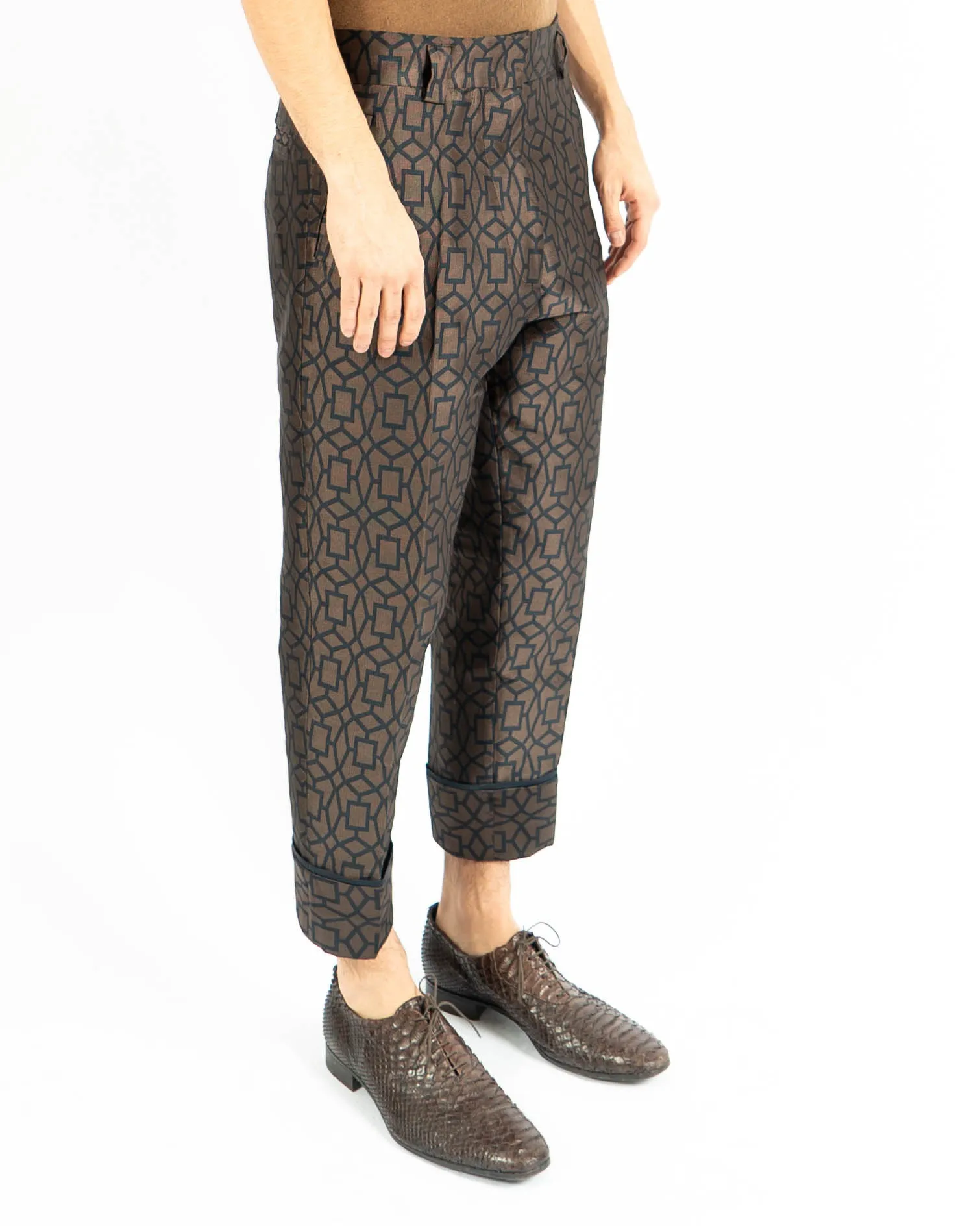 SS13 Brown Geometric Jacquard Trousers