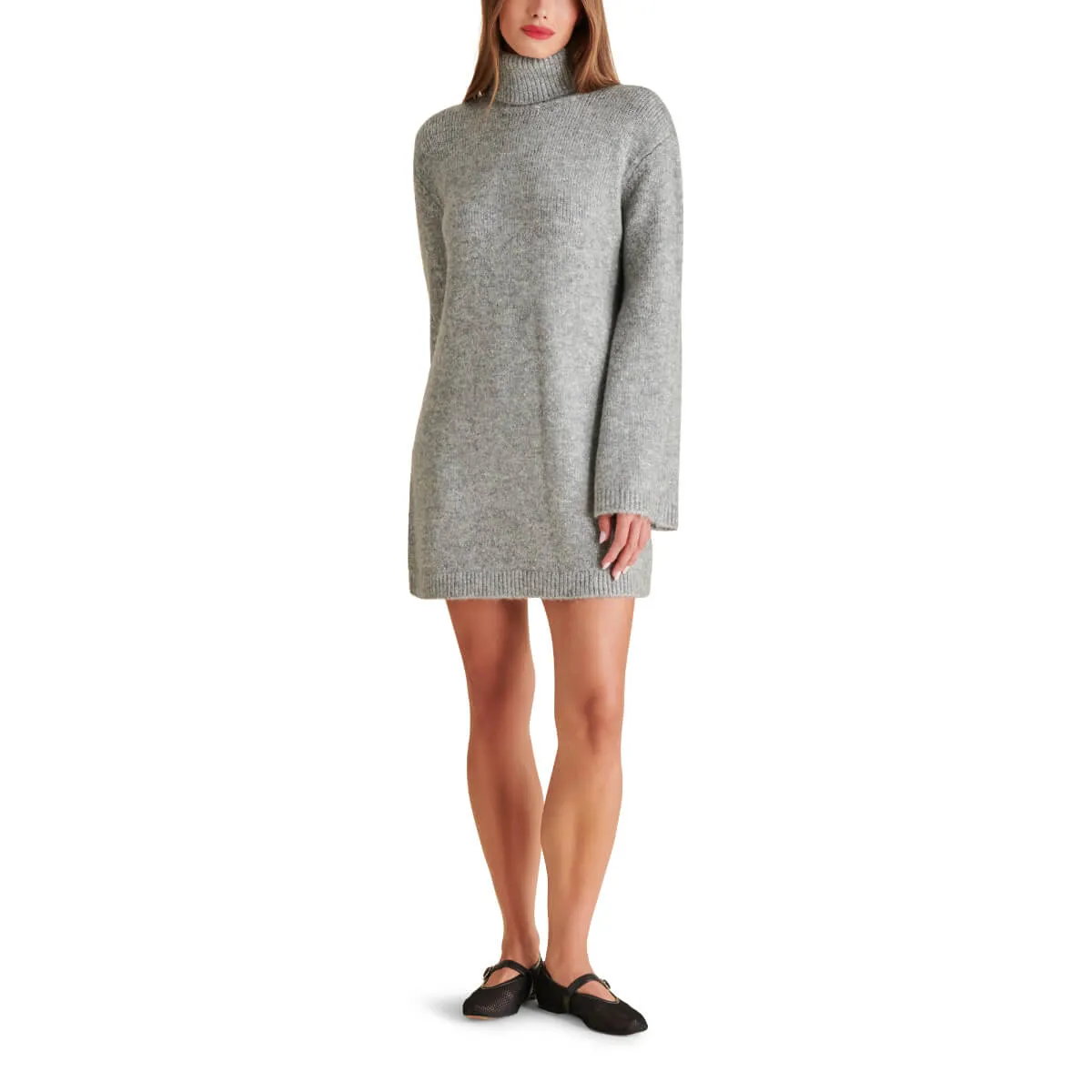 Steve Madden Abbie Metallic Knit Turtleneck Mini Sweater Dress