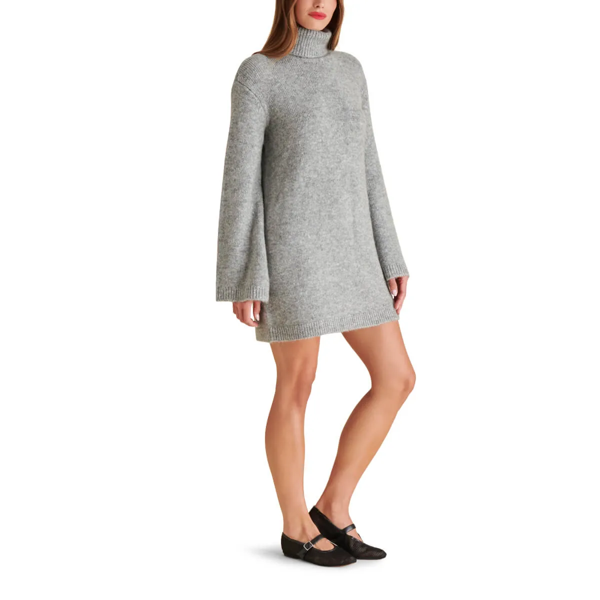 Steve Madden Abbie Metallic Knit Turtleneck Mini Sweater Dress