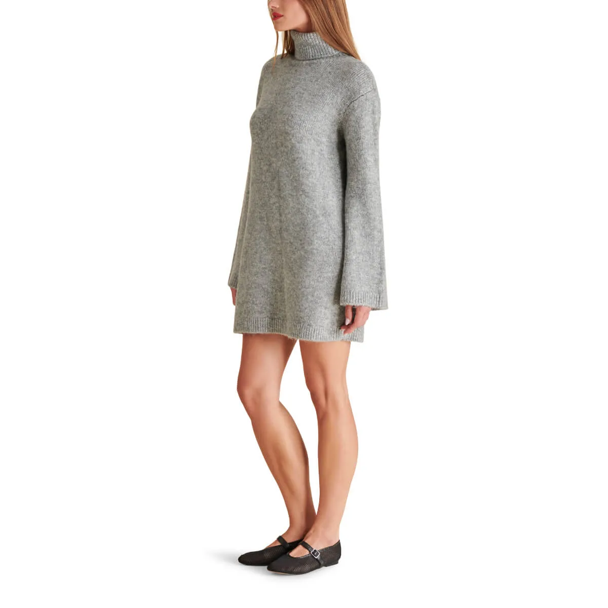 Steve Madden Abbie Metallic Knit Turtleneck Mini Sweater Dress