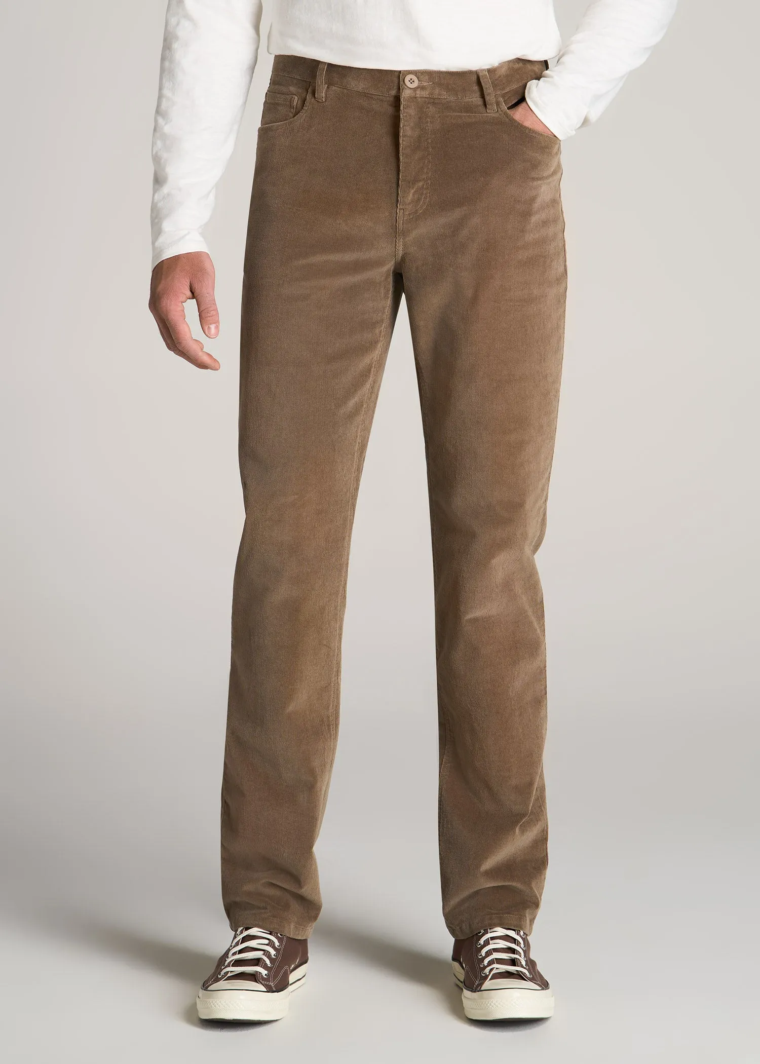 STRAIGHT-LEG Stretch Corduroy Pants for Tall Men in Dark Sand