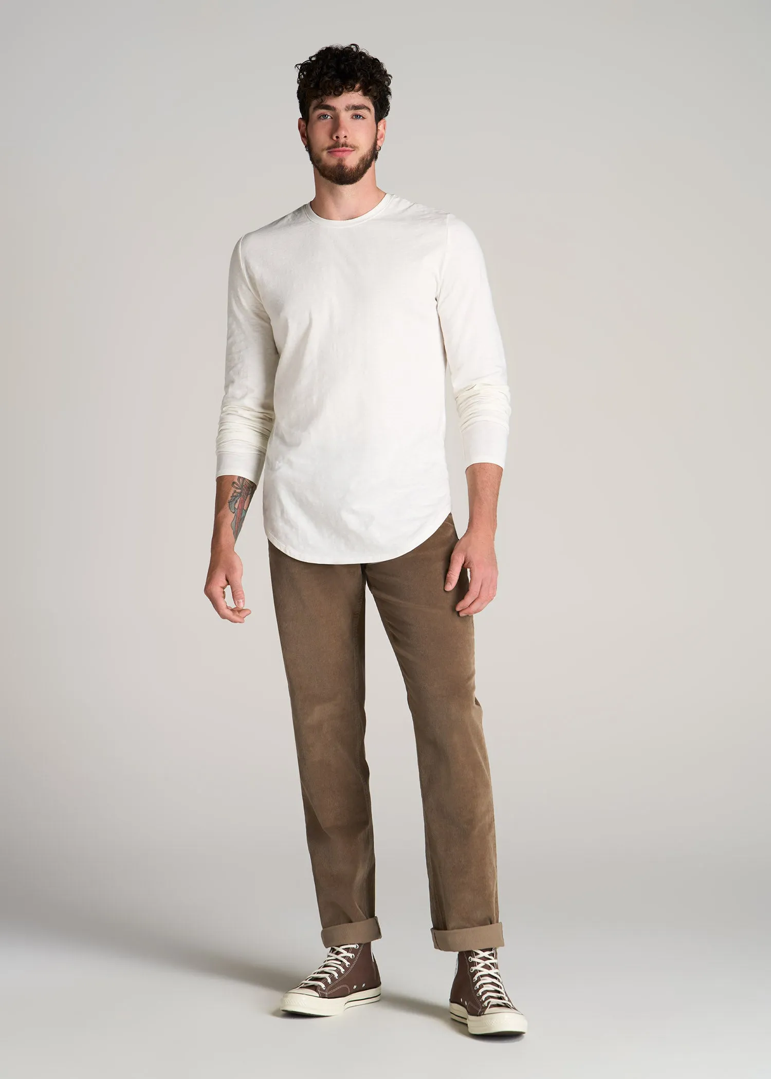 STRAIGHT-LEG Stretch Corduroy Pants for Tall Men in Dark Sand