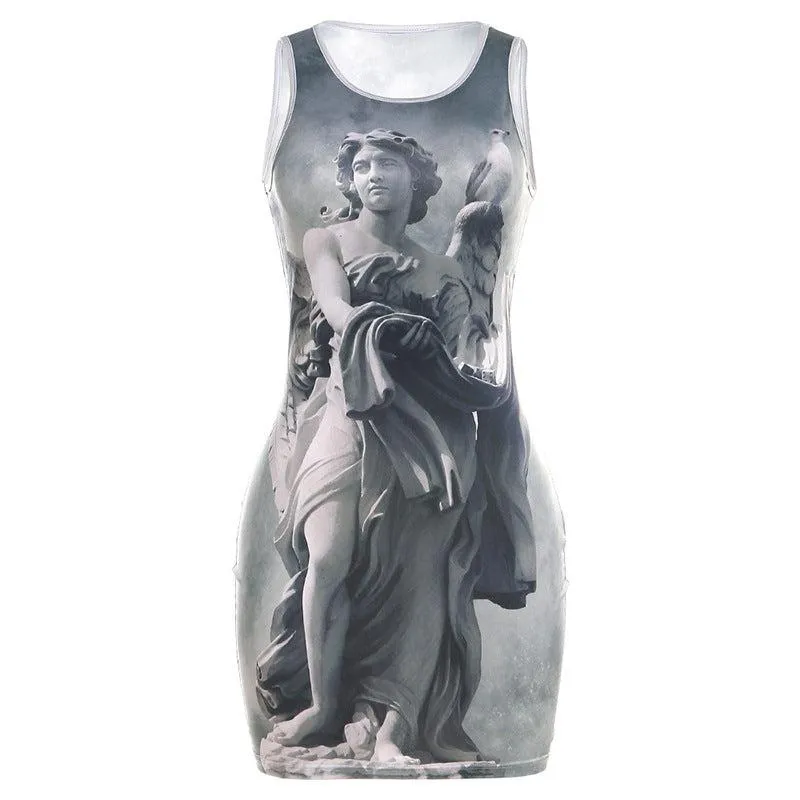 Summer Elegance Sleeveless Print-Fusion Sheath Dress