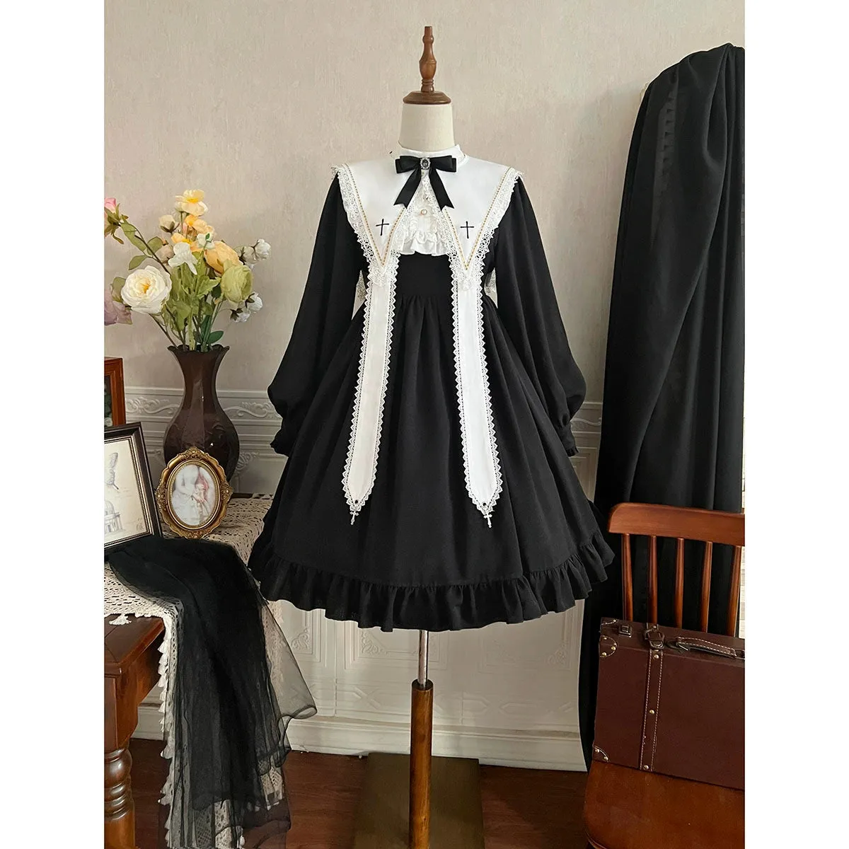 Sweet Date~Gothic Lolita Dress Black Nun OP for Halloween