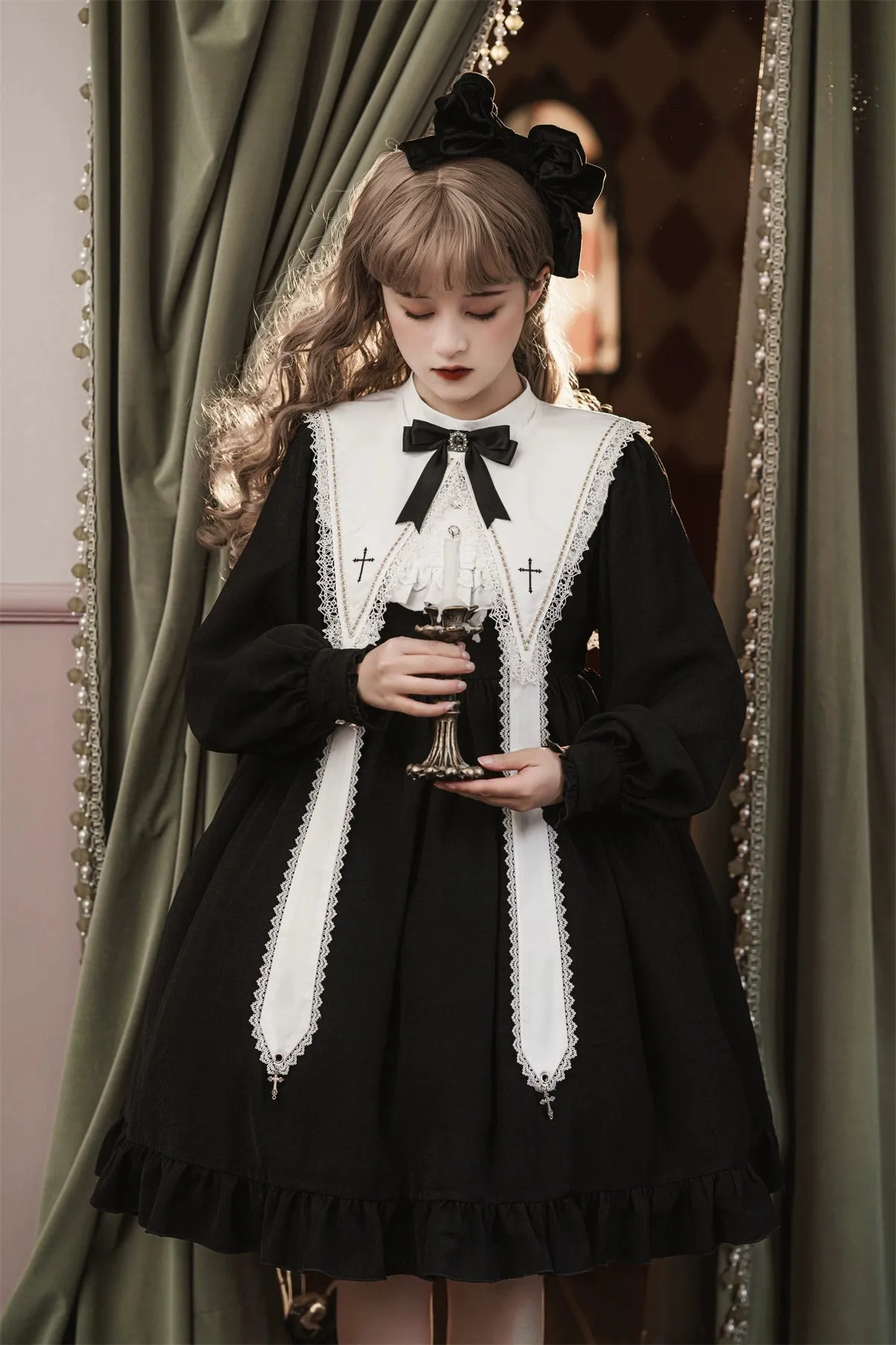 Sweet Date~Gothic Lolita Dress Black Nun OP for Halloween