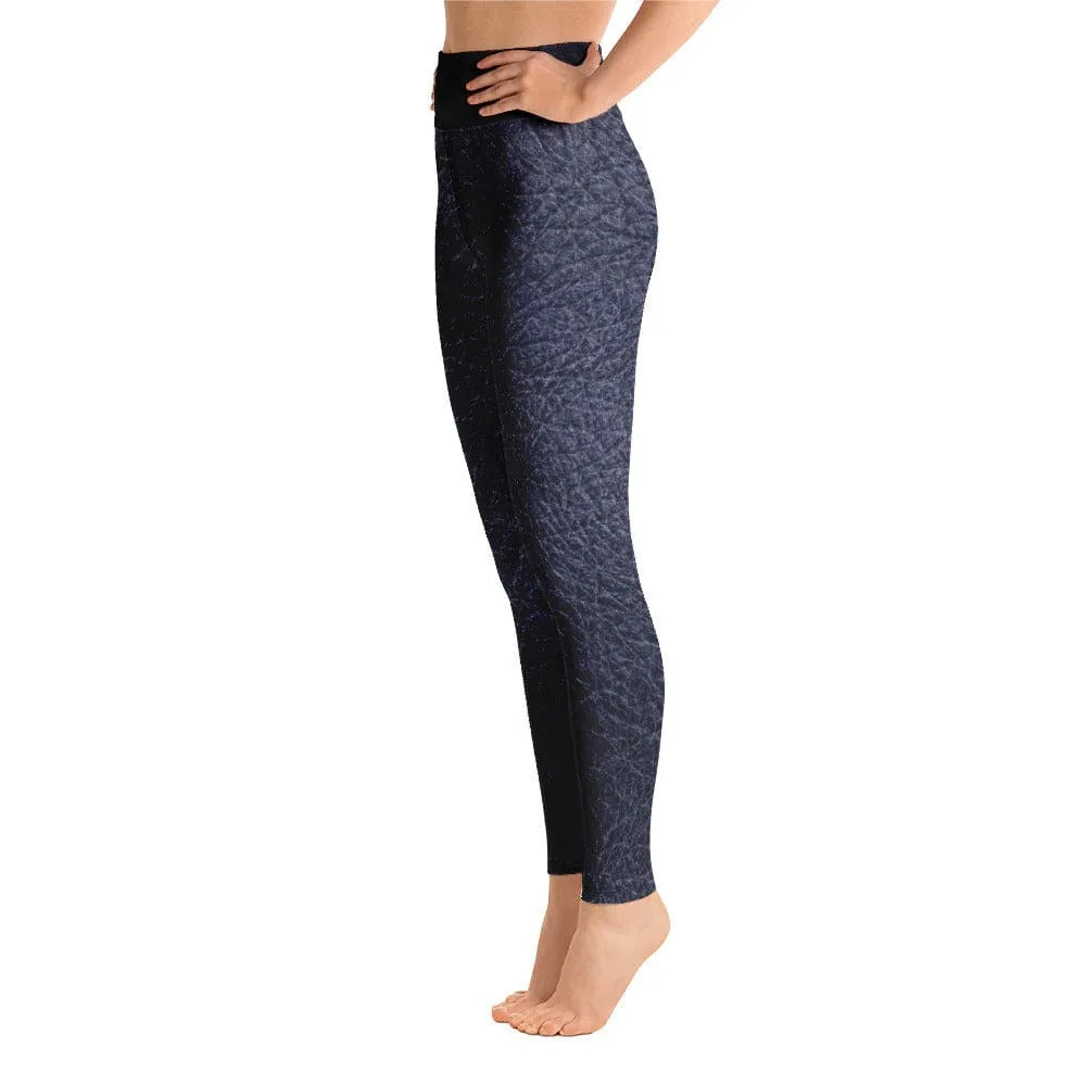 TGC Boutique Black leather print Yoga Leggings With Pockets