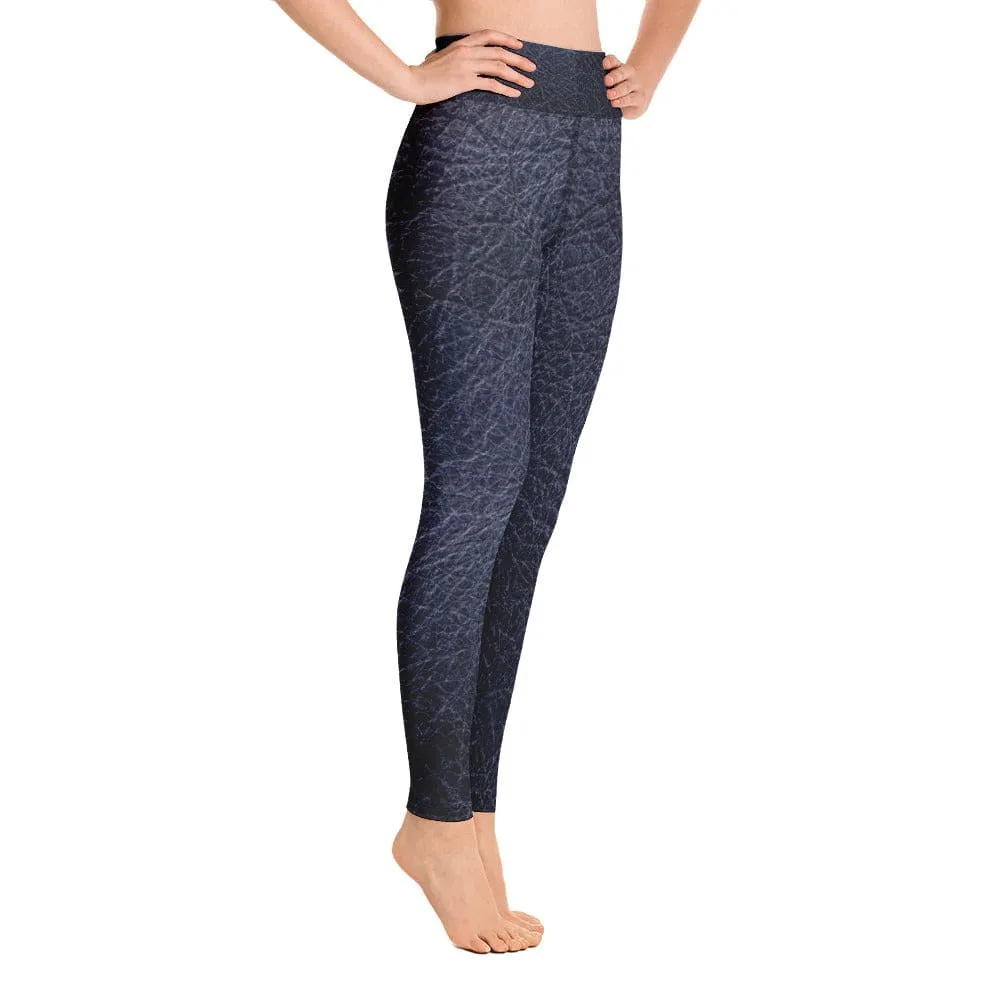 TGC Boutique Black leather print Yoga Leggings With Pockets