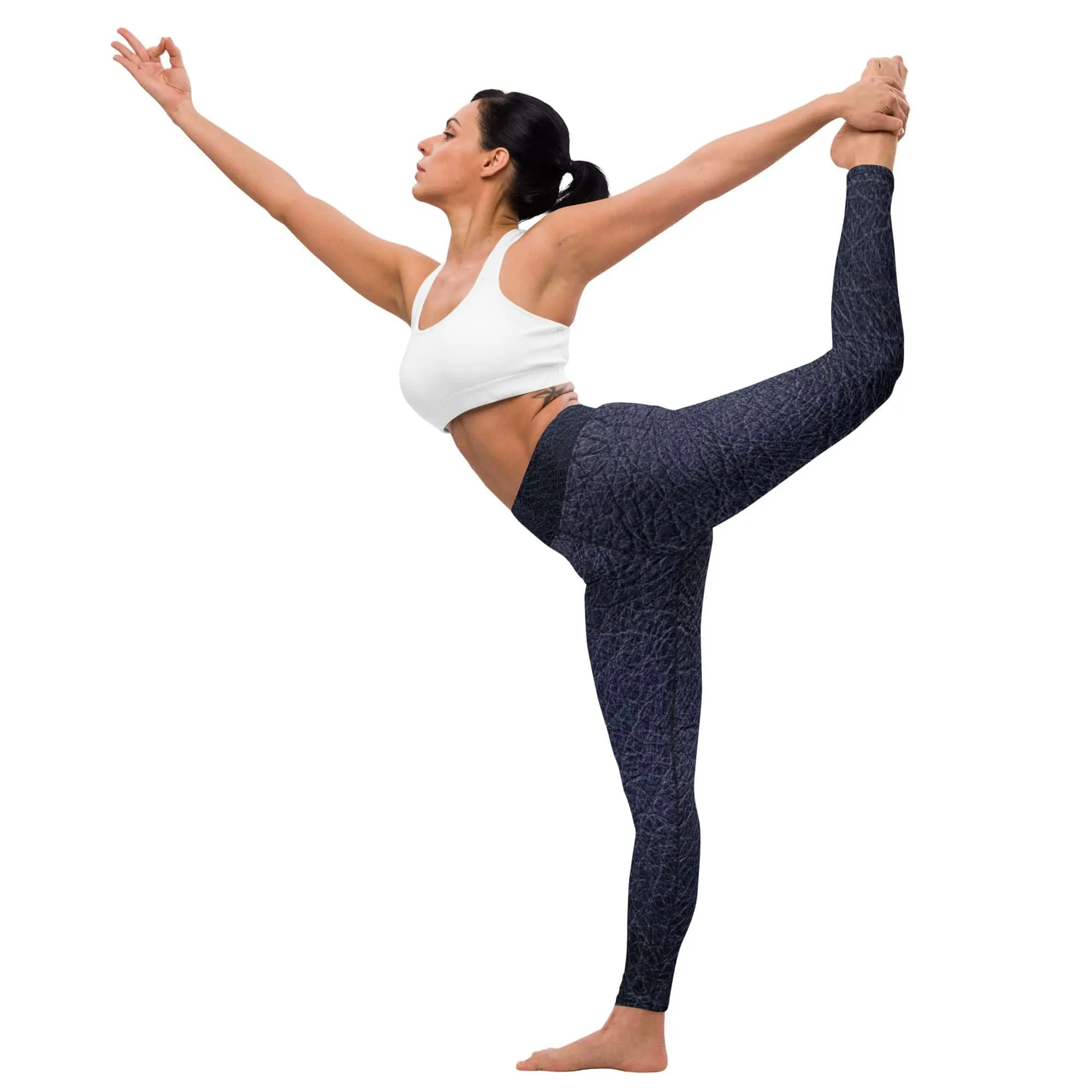 TGC Boutique Black leather print Yoga Leggings With Pockets