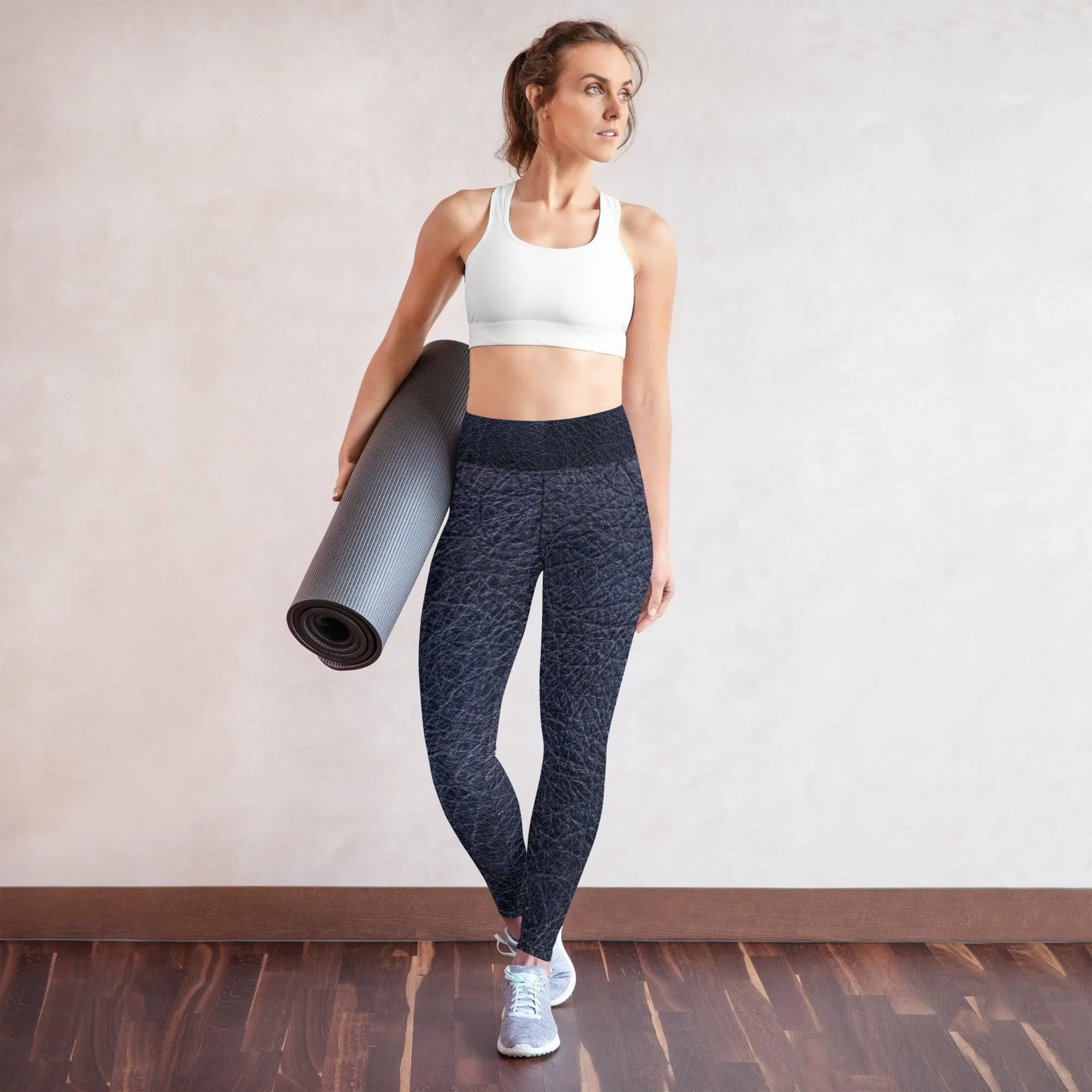 TGC Boutique Black leather print Yoga Leggings With Pockets