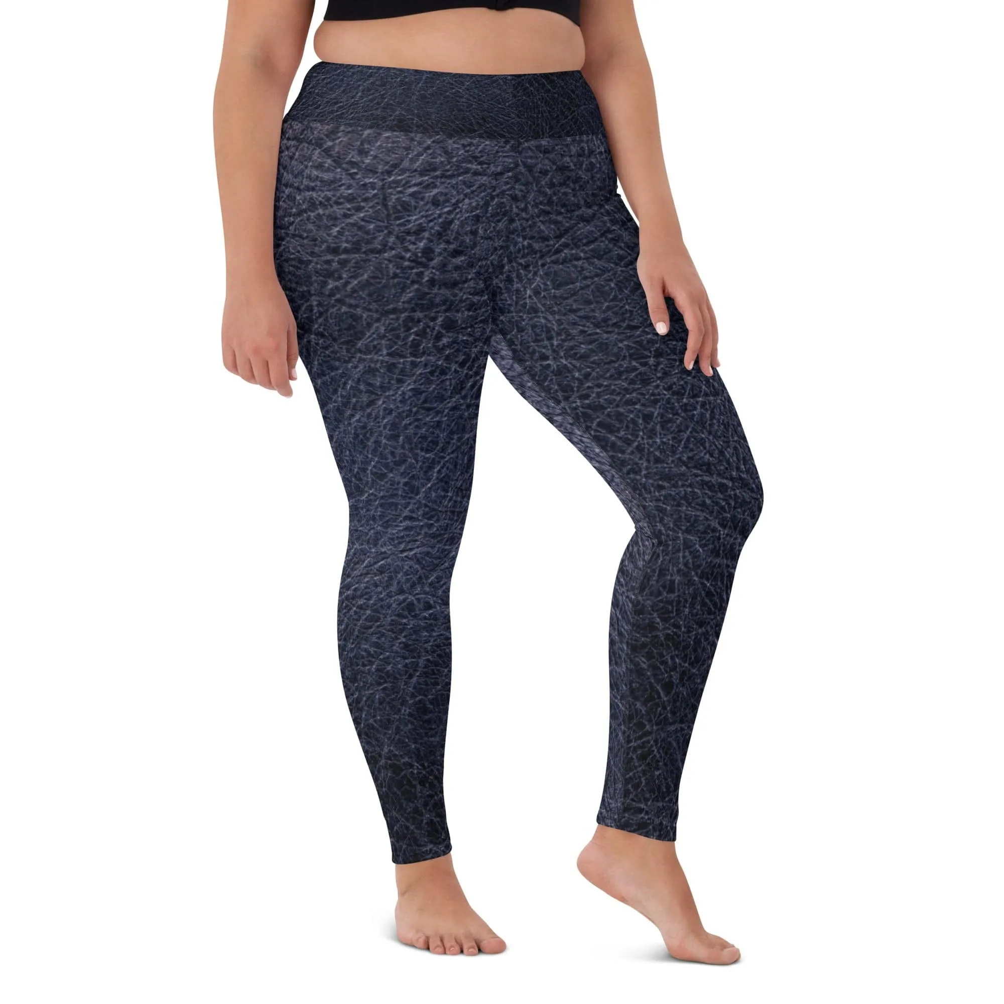 TGC Boutique Black leather print Yoga Leggings With Pockets