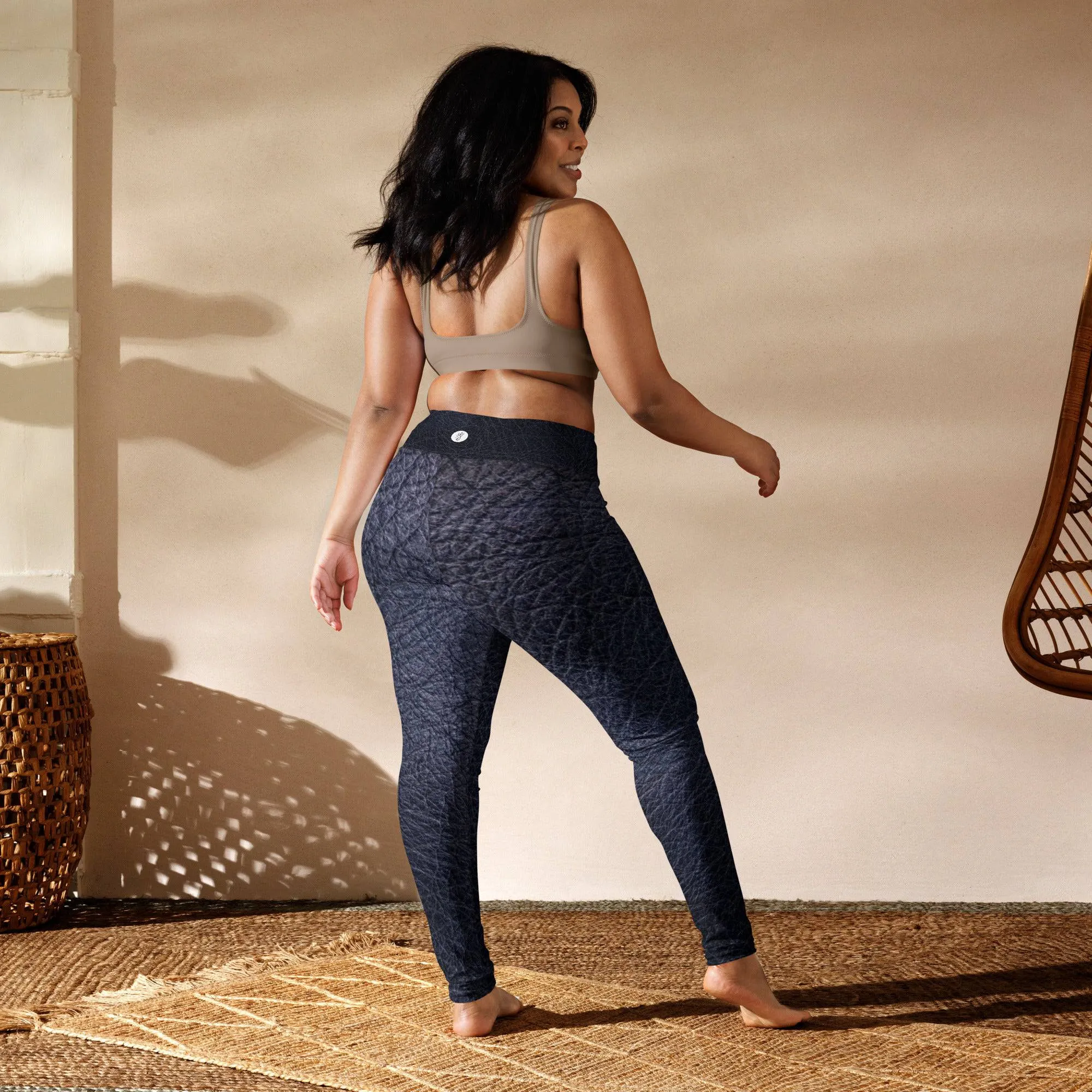 TGC Boutique Black leather print Yoga Leggings With Pockets