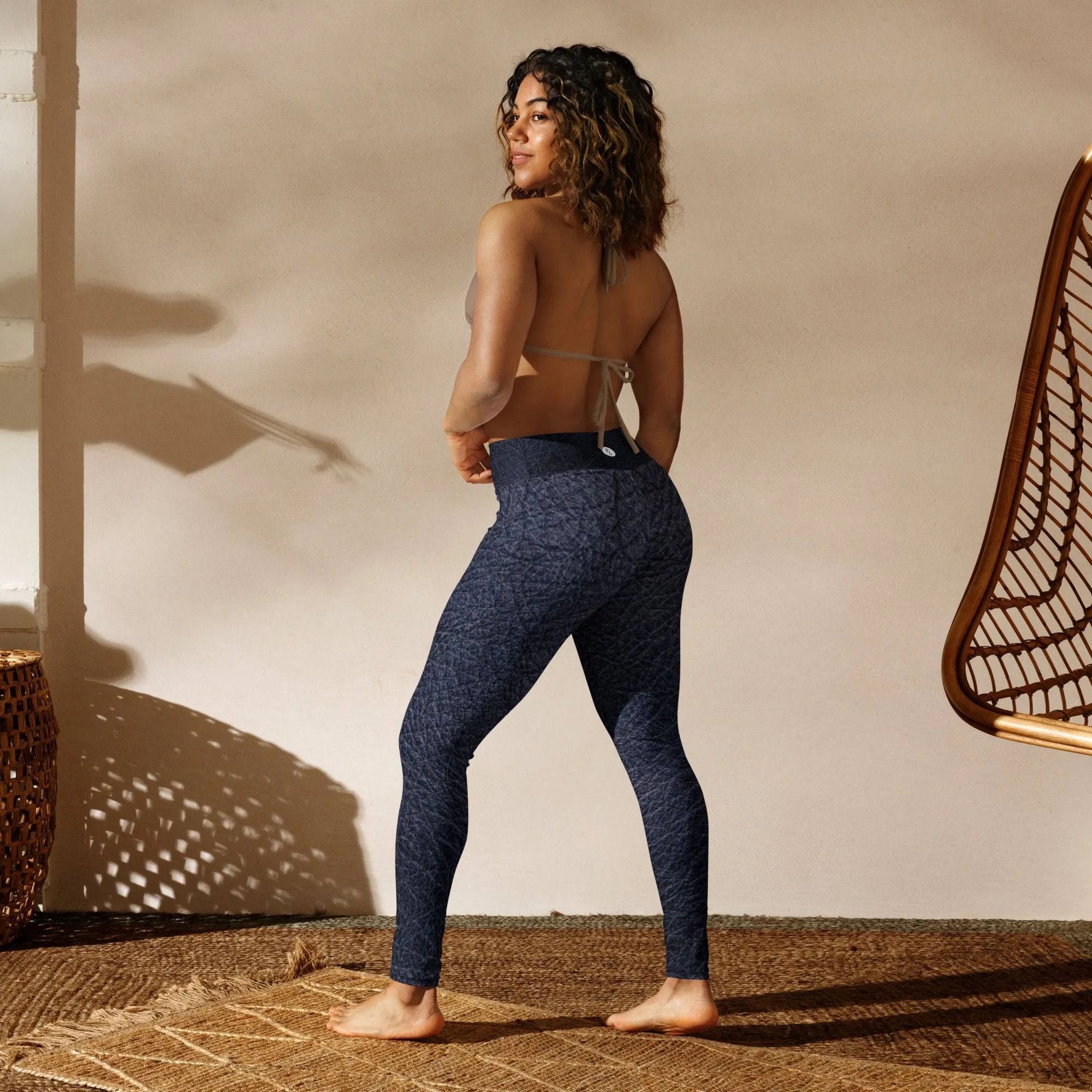 TGC Boutique Black leather print Yoga Leggings With Pockets