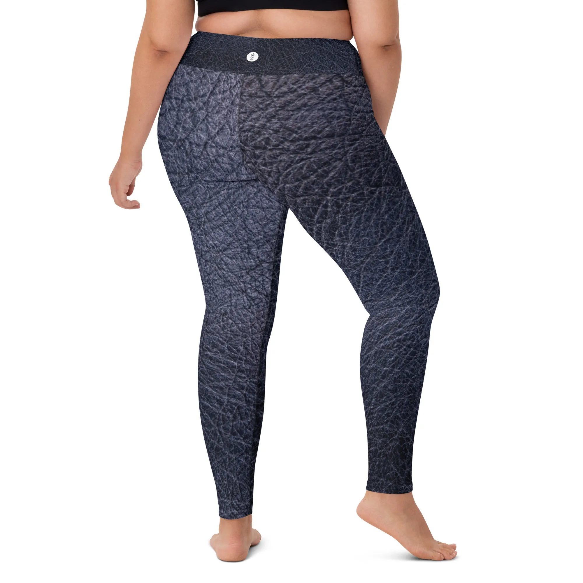 TGC Boutique Black leather print Yoga Leggings With Pockets