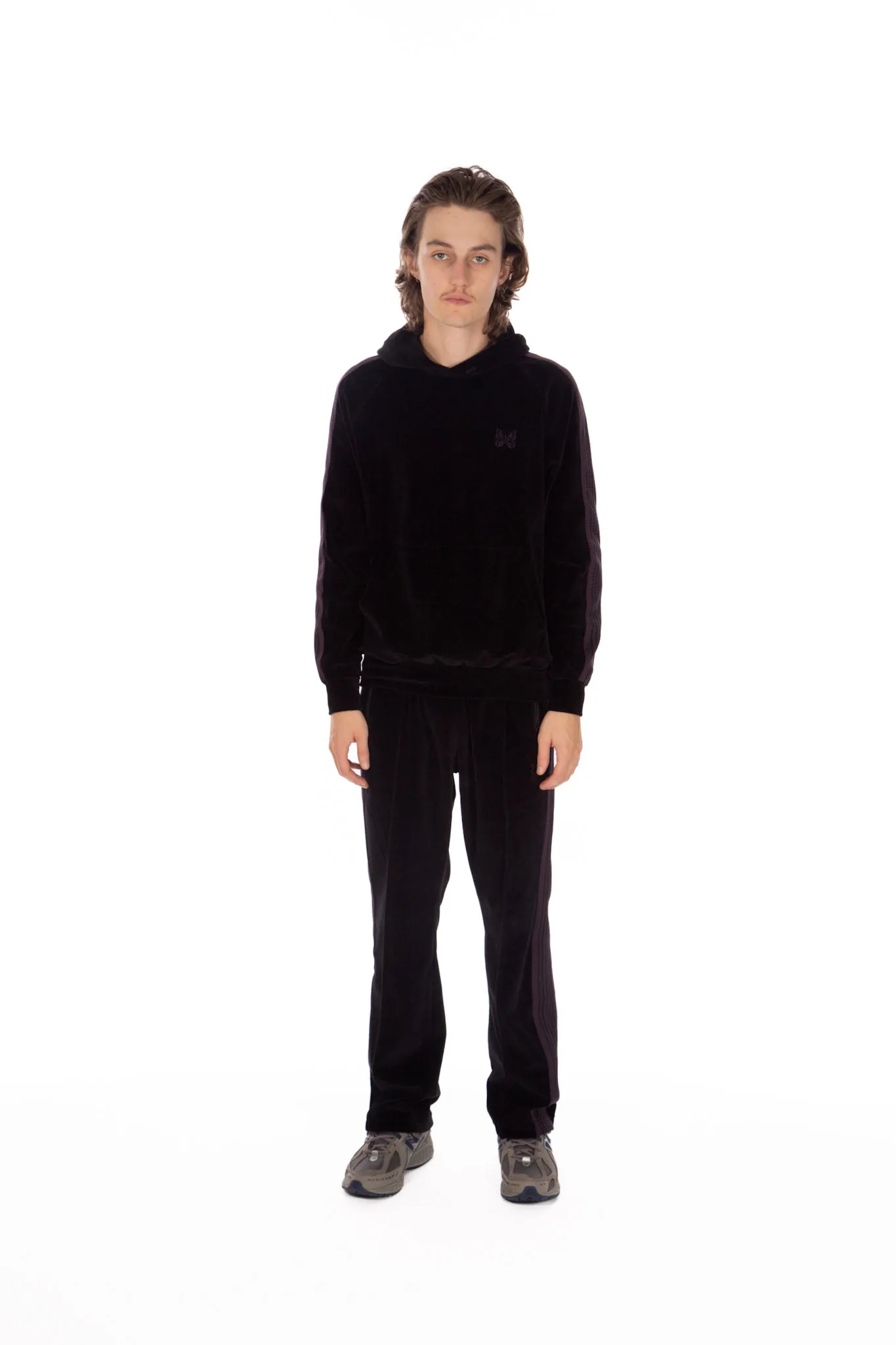 Track Hoodie Velour Black/Purple