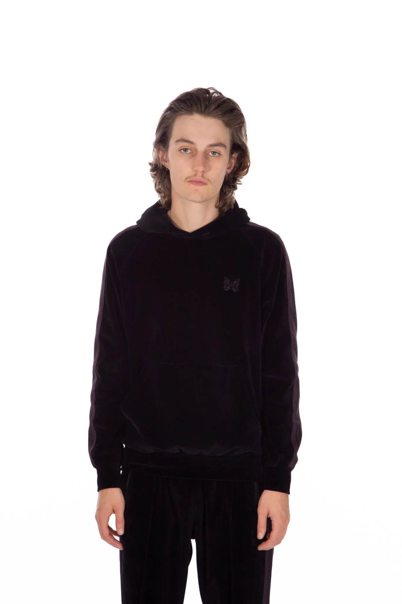 Track Hoodie Velour Black/Purple